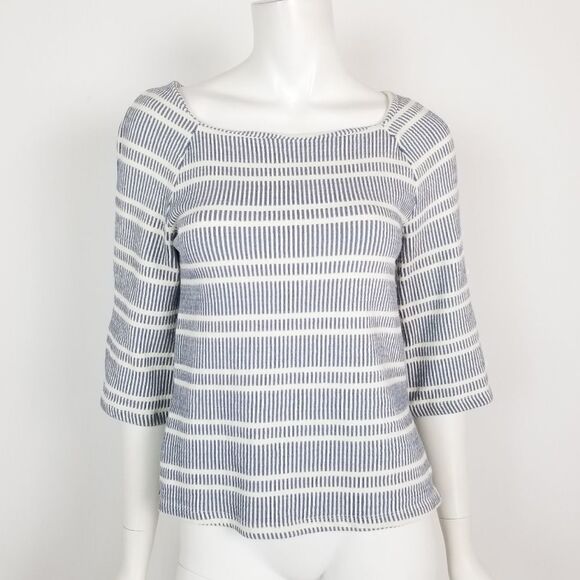 Postmark Anthropologie Size XS Blue & White Striped Textured Flare Sleeve Top - Picture 1 of 6